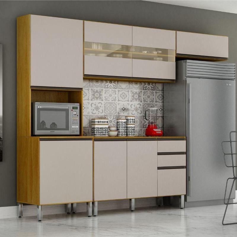 Cozinha Completa 8 Portas 2 Gavetas Lara CHF Cinamomo/Off White